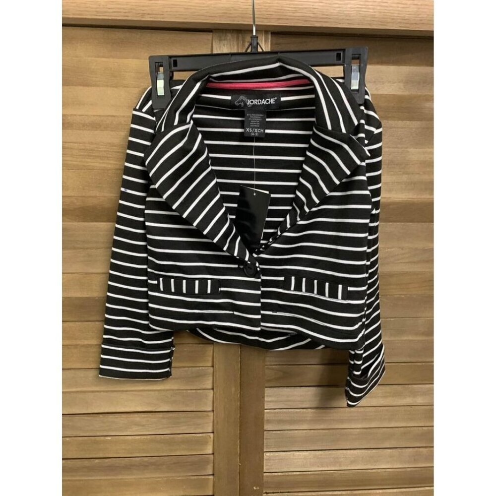 NWT Jordache Striped Cardigan Jacket Crop Preppy Y2K Black Girls Size XS (4/5)